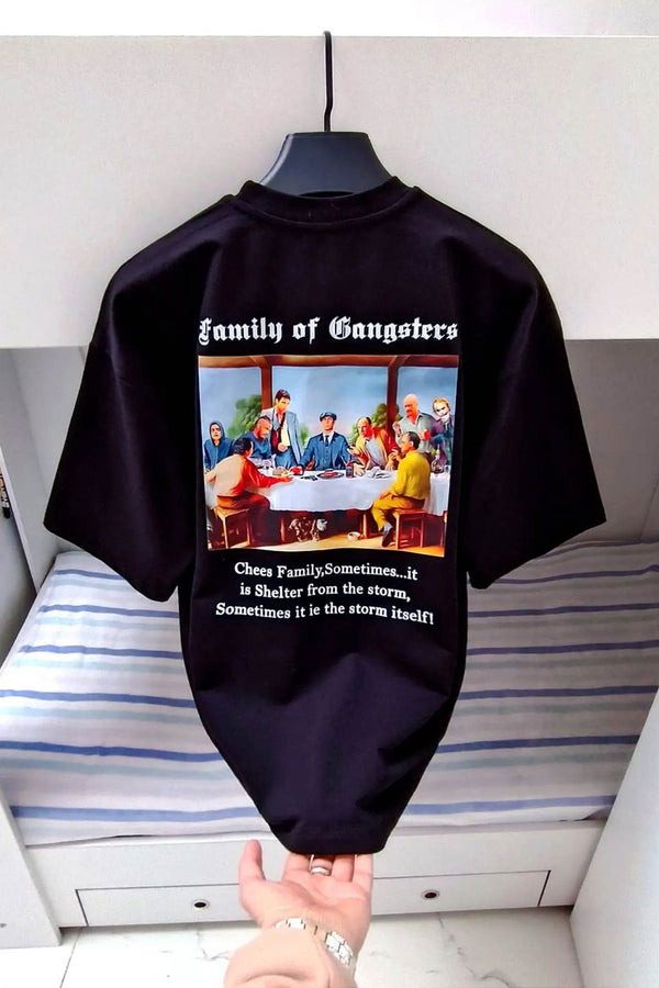 Family of Gangsters Black Oversized T-shirt Back View