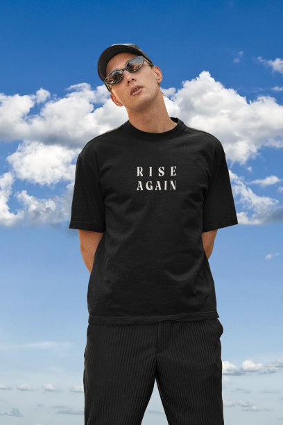 Rise Again printed on front of oversized t-shirt.