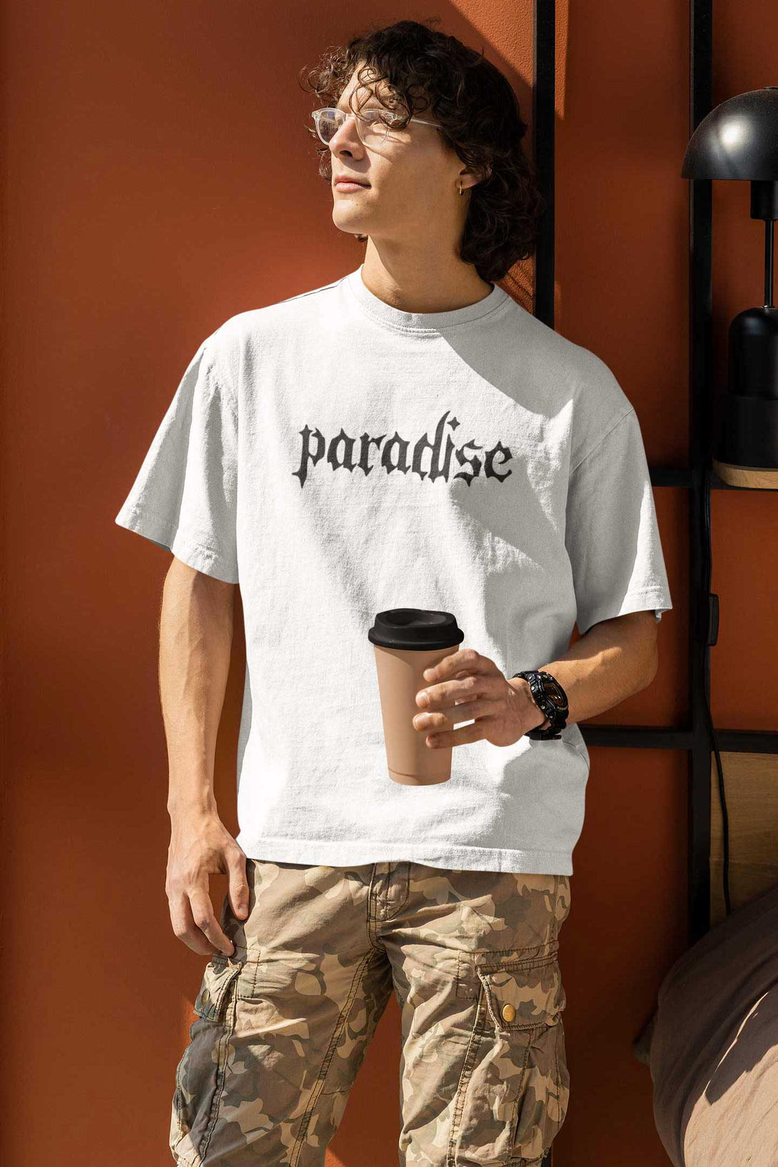 Paradise printed Oversized White Colour T shirt