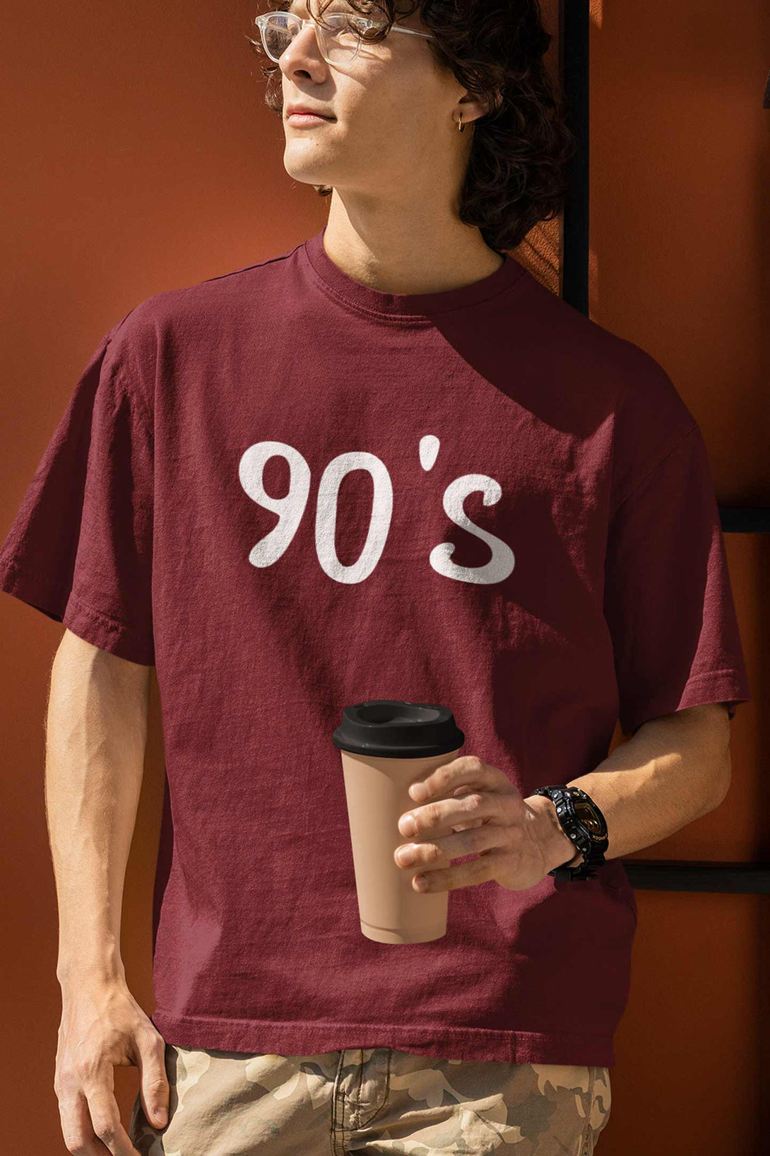 90 printed on Maroon Color Oversized Premium T shirt