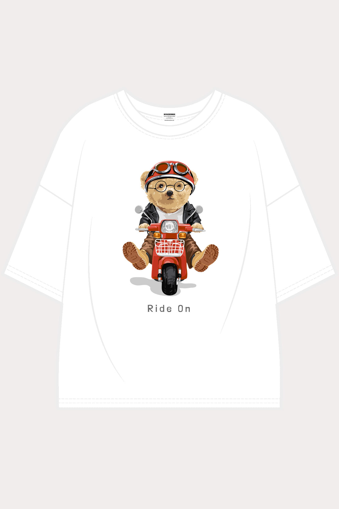 Teddy Bear printed oversized white T-shirt.