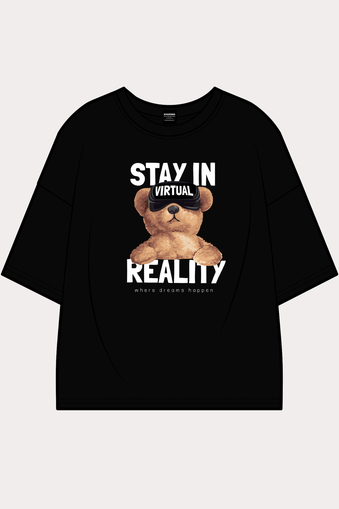 Teddy bear printed oversized black color t-shirt.