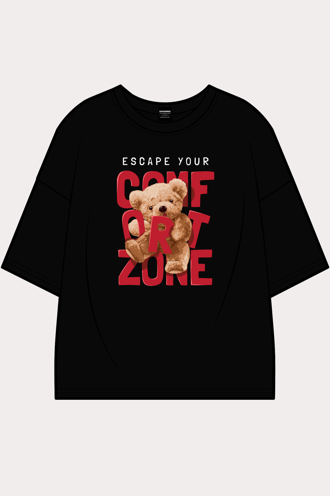 Teddy bear printed black color oversized t-shirt.