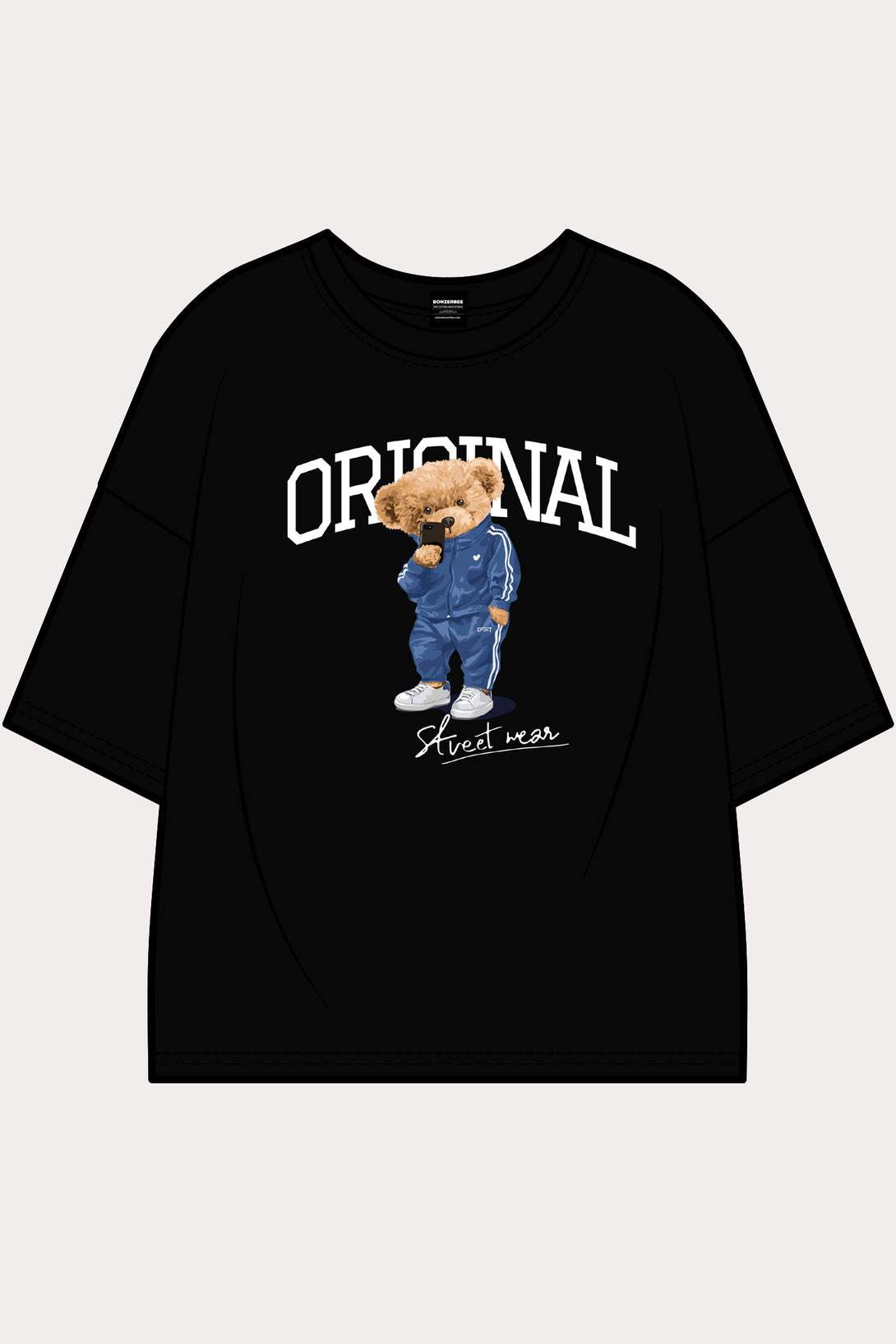 Teddy Bear printed on black color oversized t-shirt.