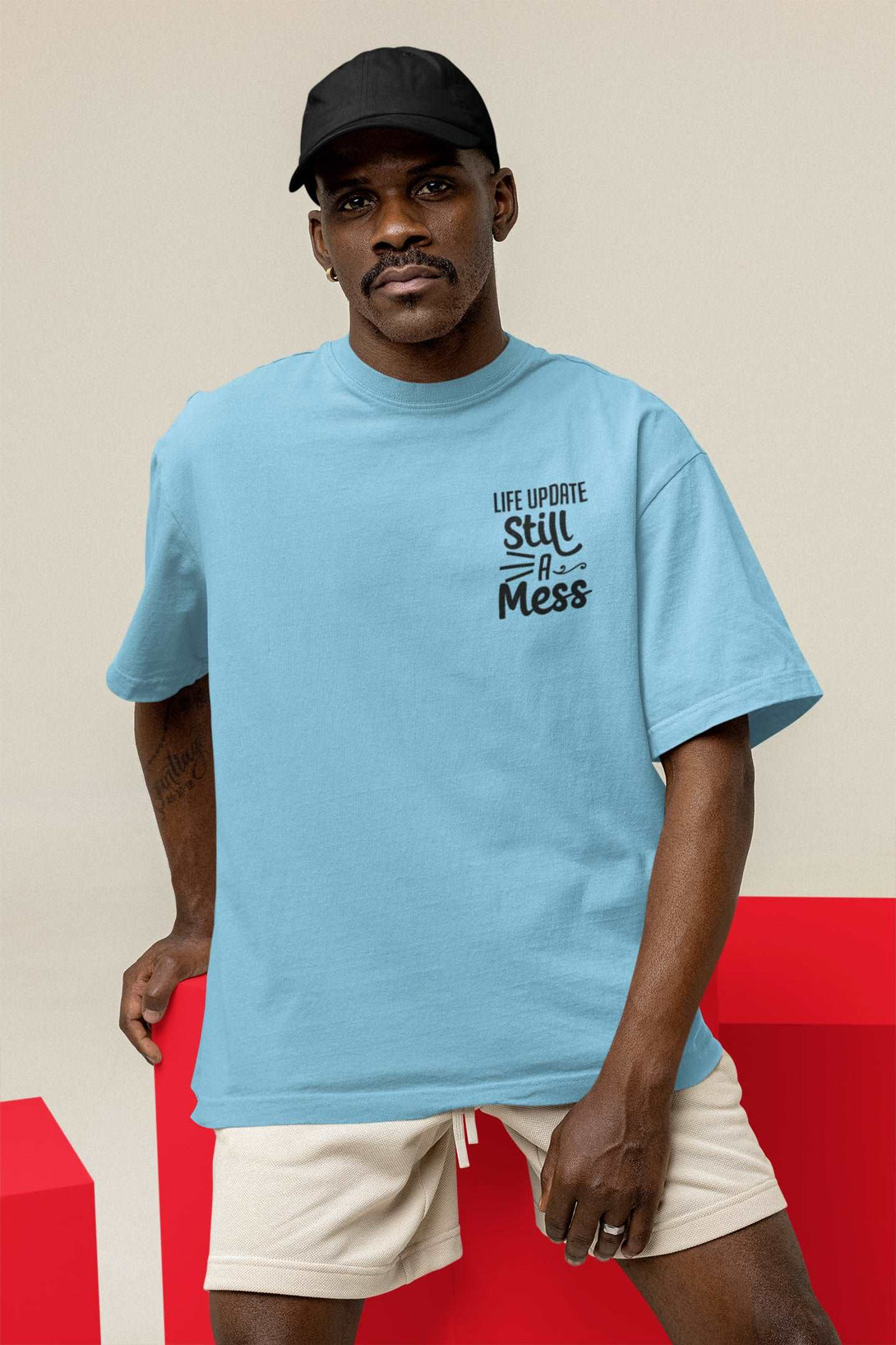 Baby Blue Color Printed Oversized T-shirt