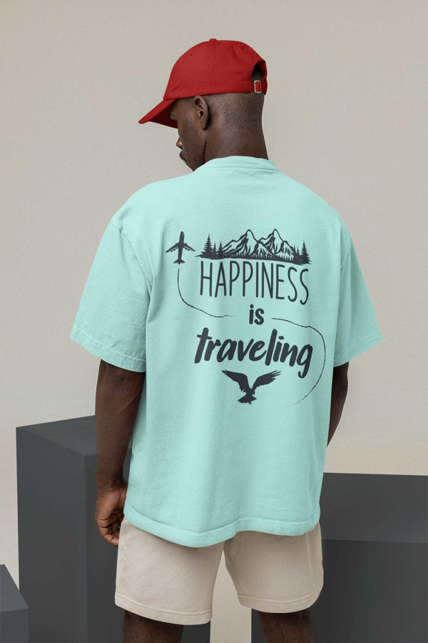 Happiness is Travelling Mint Color Oversized Tshirt