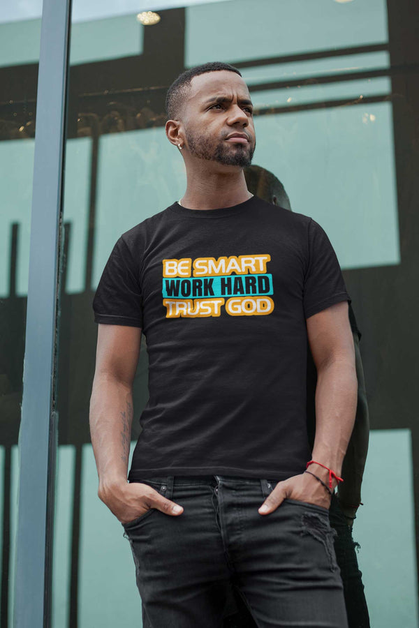 Be Smart printed black round neck t-shirt