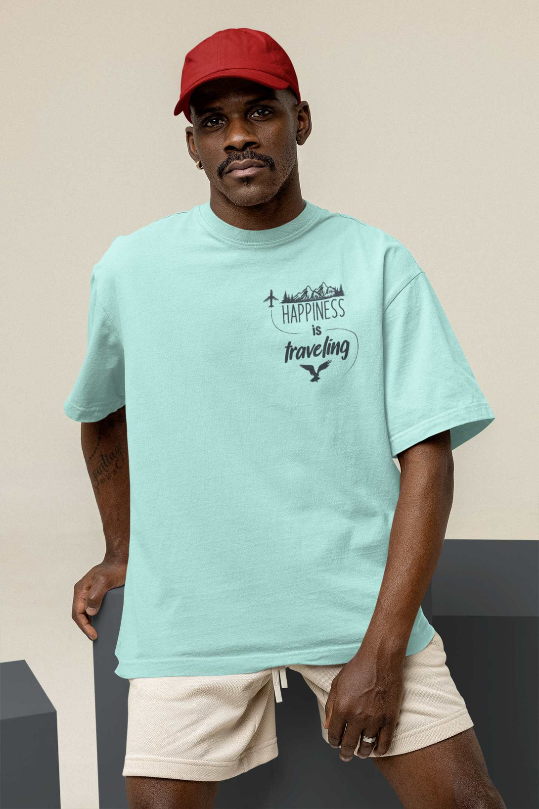 Happiness is Travelling Mint Color Oversized Tshirt