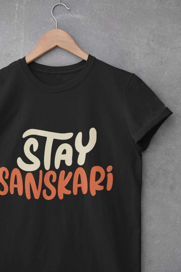 Stay Sanskari Black Unisex Fit T-shirt
